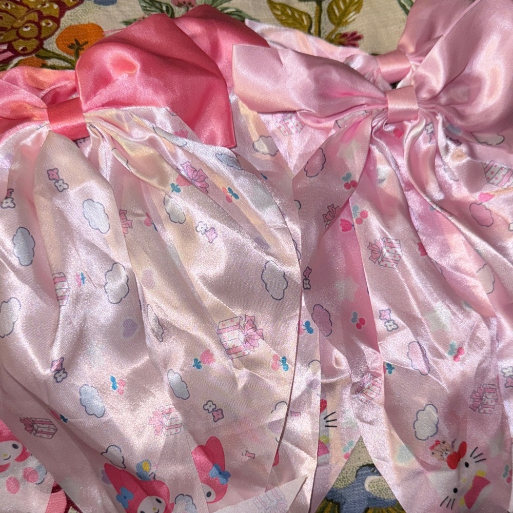 Pink‎ Satin Hair Bows with Cute Print